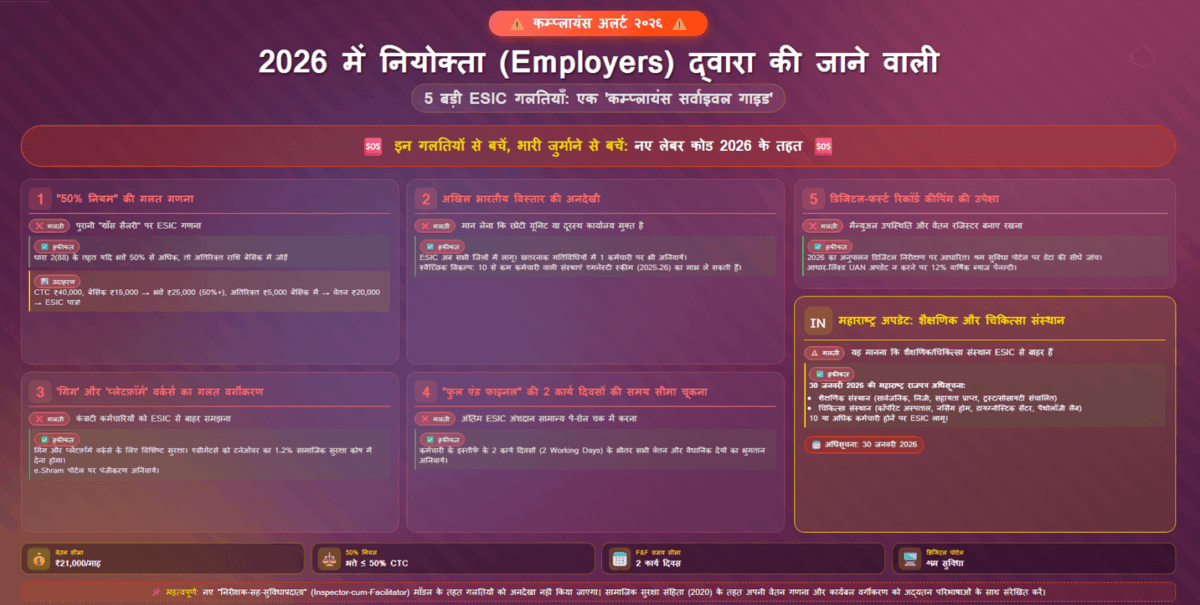 2026 में नियोक्ता (Employers) द्वारा की जाने वाली 5 बड़ी ESIC गलतियाँ: एक 'कम्प्लायंस सर्वाइवल गाइड'
