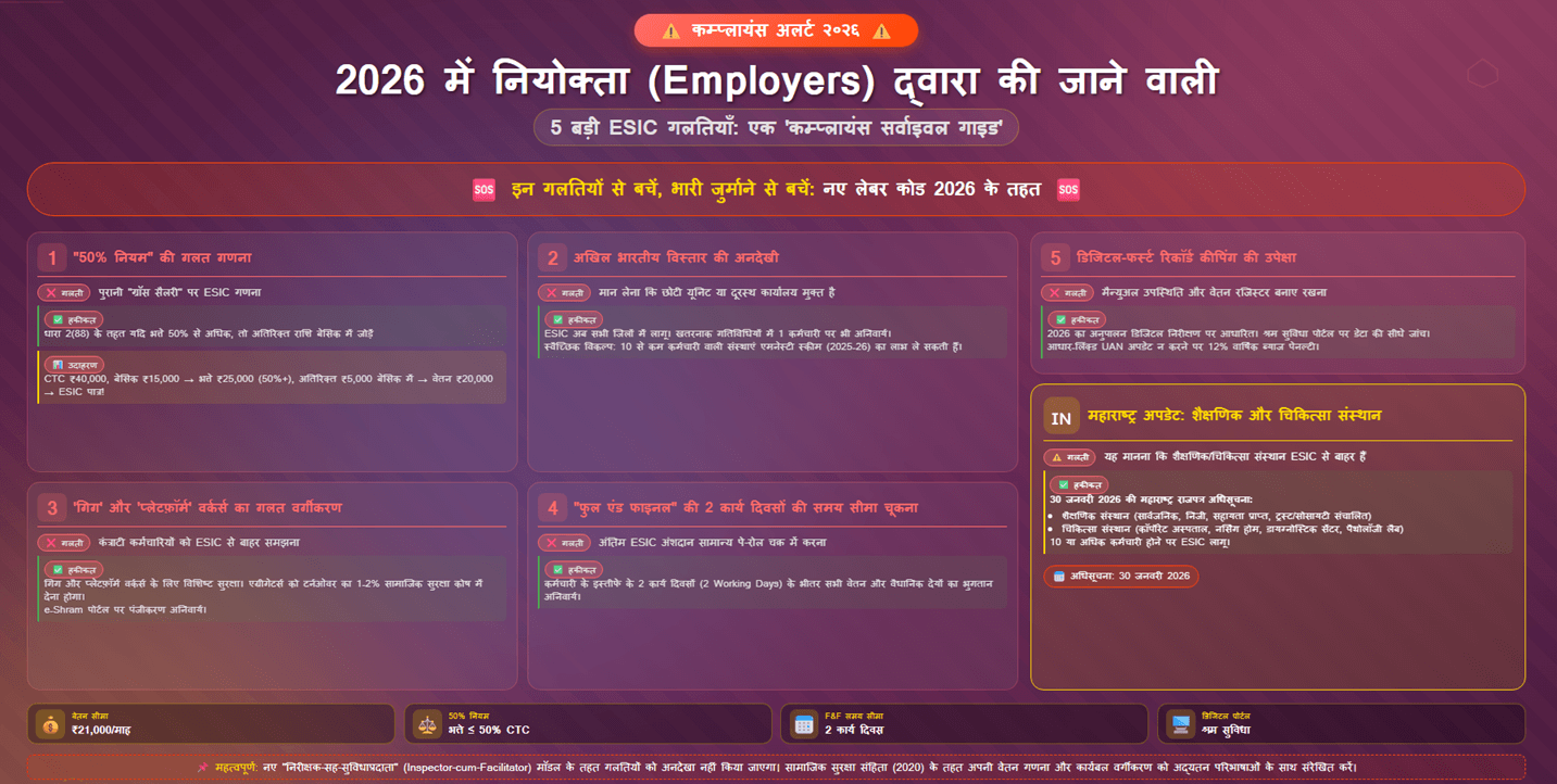 2026 में नियोक्ता (Employers) द्वारा की जाने वाली 5 बड़ी ESIC गलतियाँ: एक 'कम्प्लायंस सर्वाइवल गाइड'