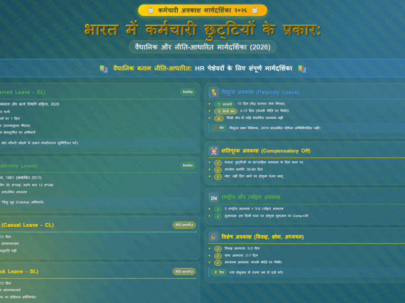 भारत में कर्मचारी छुट्टियों के प्रकार: वैधानिक और नीति-आधारित मार्गदर्शिका (2026)