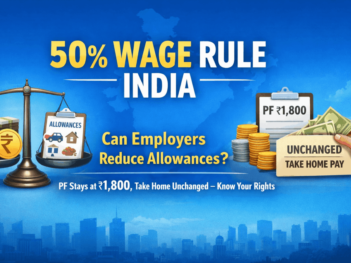 50% Wage Rule India: Can Employers Reduce Allowances? PF Stays at ₹1,800, Take Home Unchanged – Know Your Rights