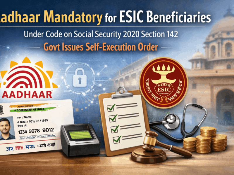 Aadhaar Mandatory for ESIC Beneficiaries Under Code on Social Security 2020 Section 142 – Govt Issues Self-Execution Order