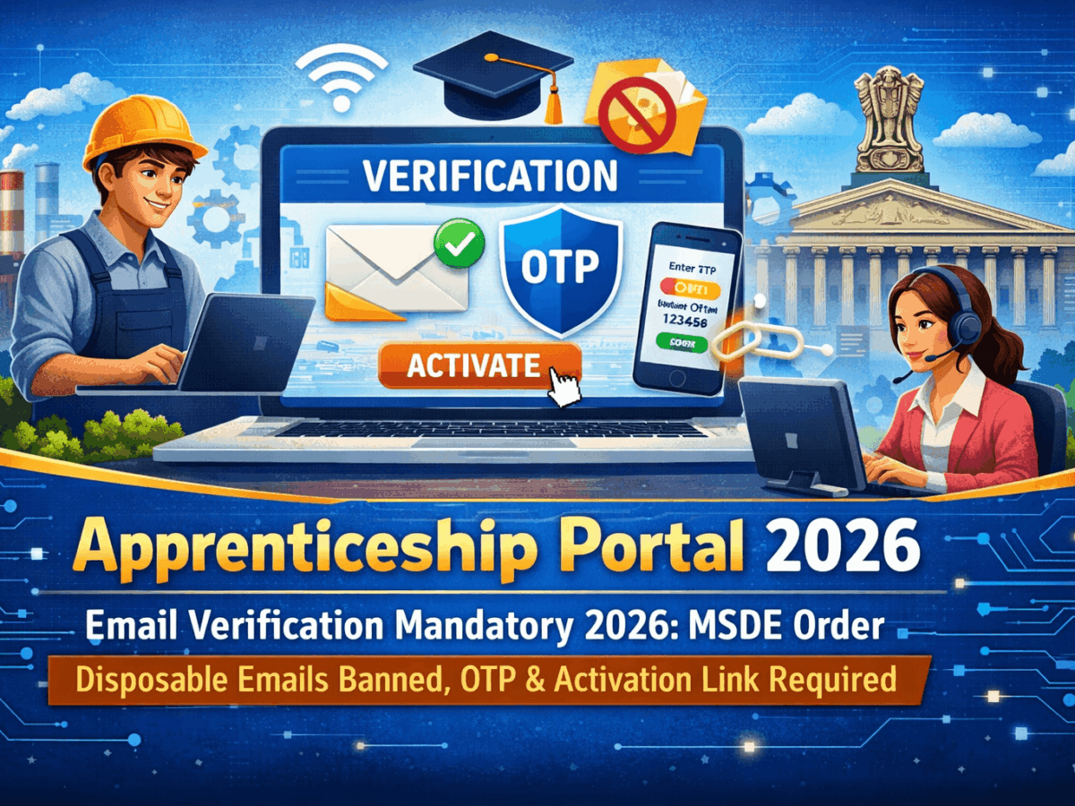 Apprenticeship Portal Email Verification Mandatory 2026: MSDE Order – Disposable Emails Banned, OTP & Activation Link Required