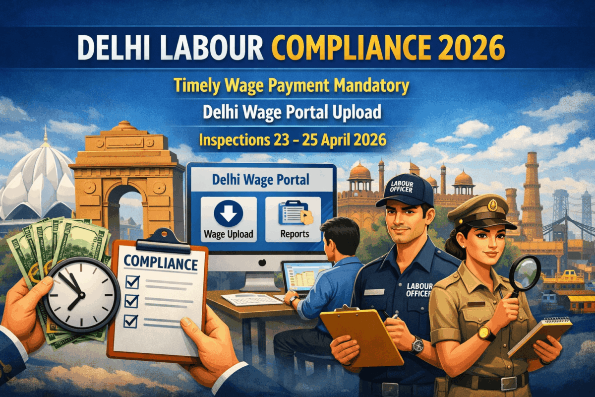 Delhi Contract Labour Compliance 2026: Timely Wage Payment Mandatory, Delhi Wage Portal Upload, Inspections 23 25 April 2026