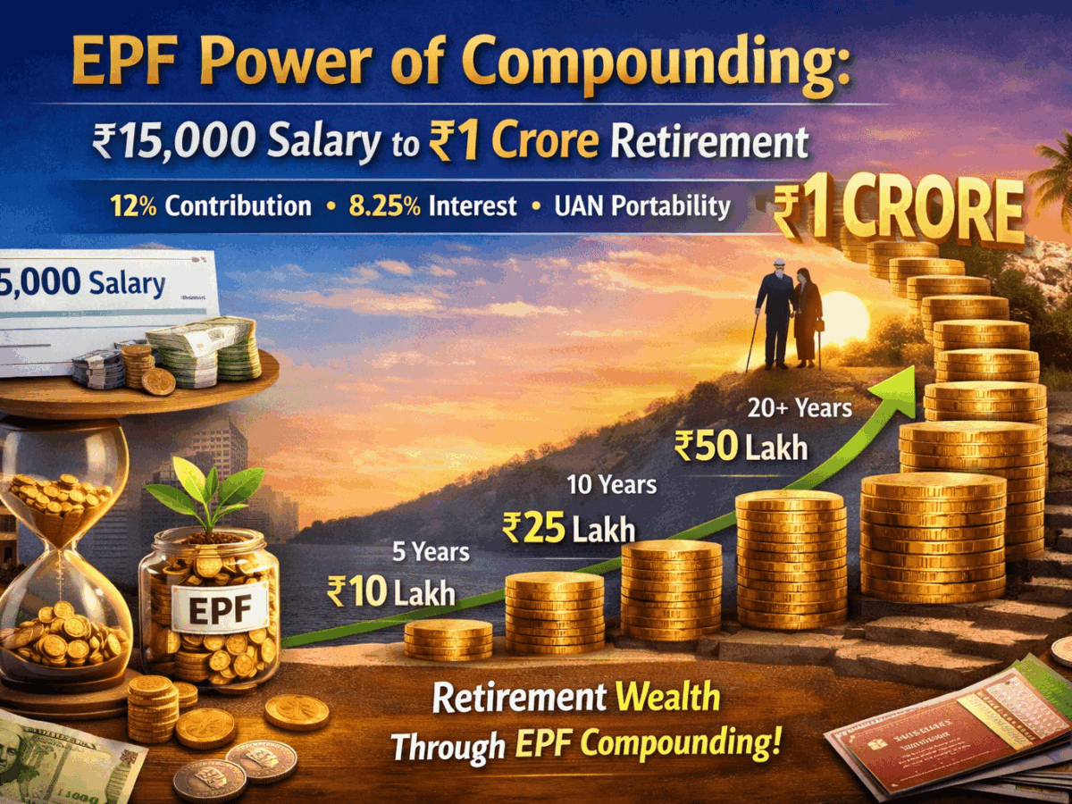 EPF Power of Compounding: ₹15,000 Salary to ₹1 Crore Retirement - 12% Contribution, 8.25% Interest, UAN Portability