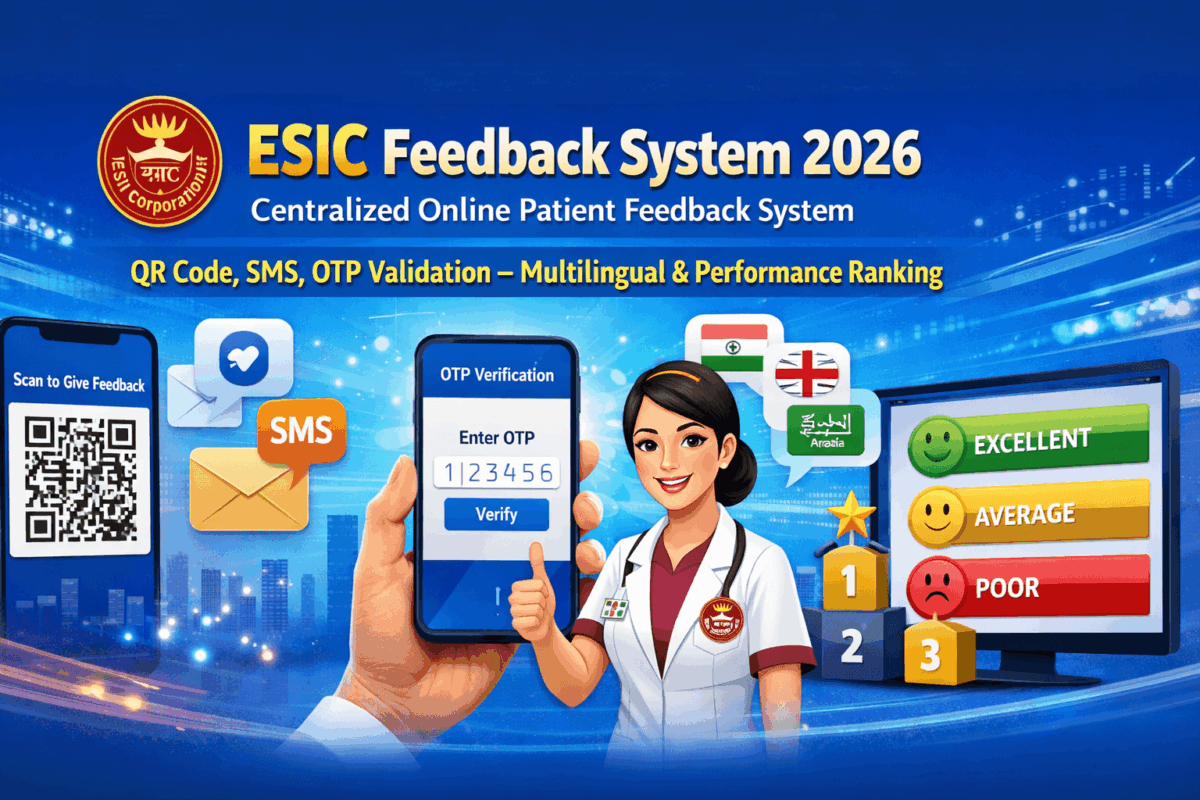ESIC Centralized Online Patient Feedback System 2026: QR Code, SMS, OTP Validation – Multilingual & Performance Ranking