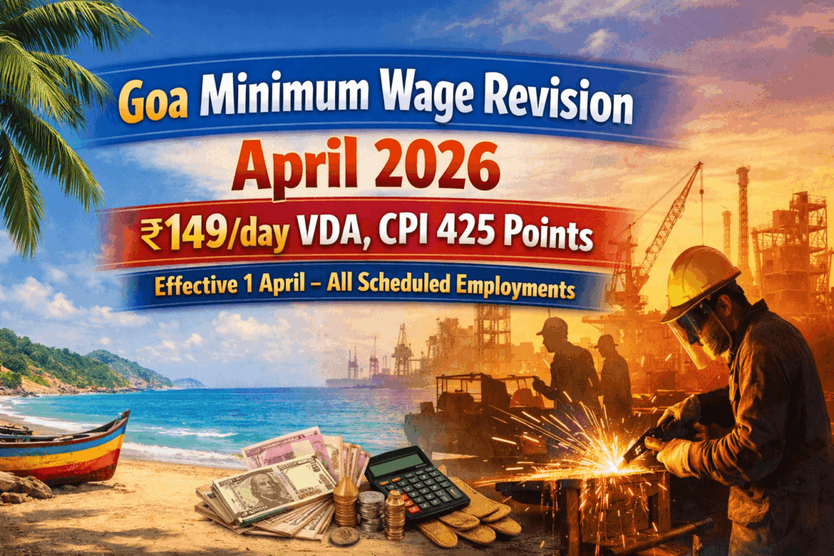 Goa Minimum Wage Revision April 2026: ₹149/day VDA, CPI 425 Points – Effective 1 April – All Scheduled Employments
