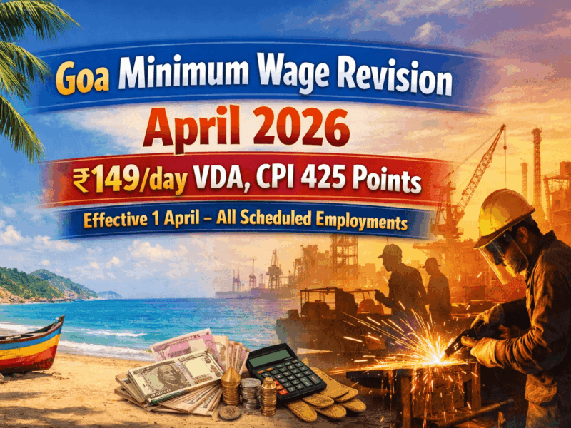 Goa Minimum Wage Revision April 2026: ₹149/day VDA, CPI 425 Points – Effective 1 April – All Scheduled Employments