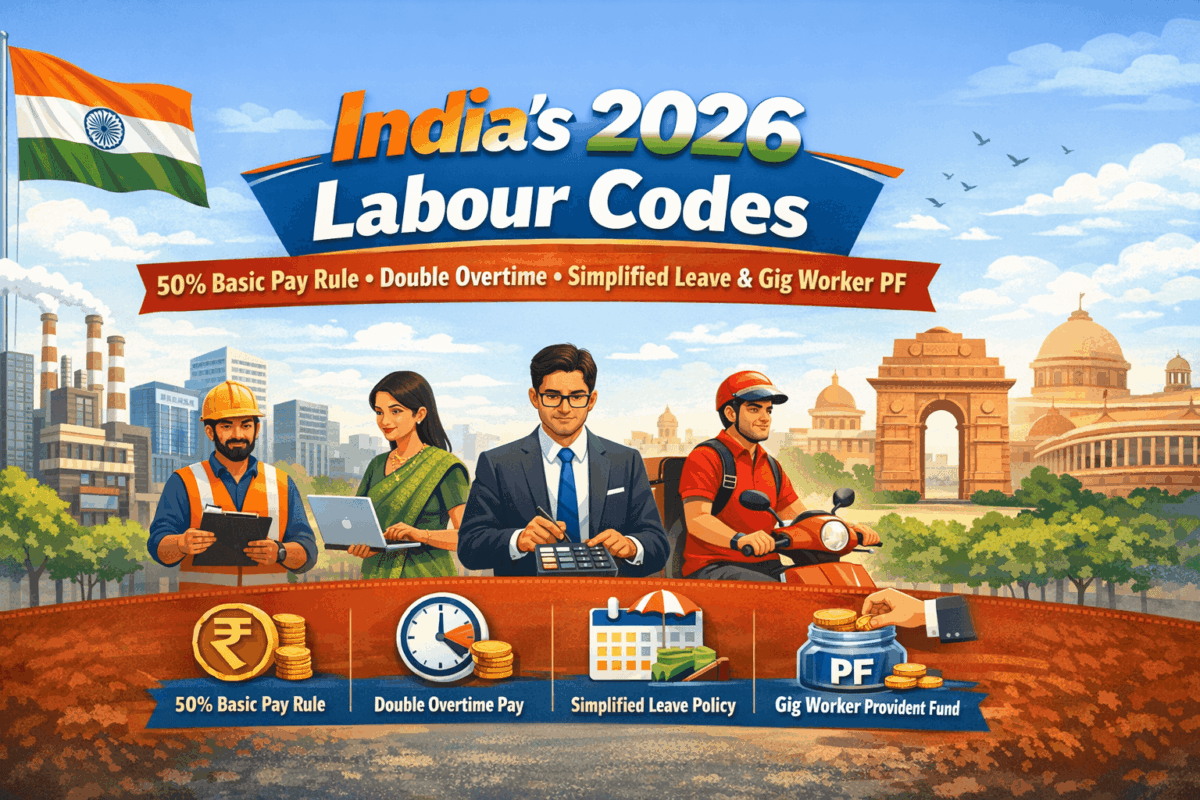 India’s 2026 Labour Codes: 50% Basic Pay Rule, Double Overtime, Simplified Leave & Gig Worker PF