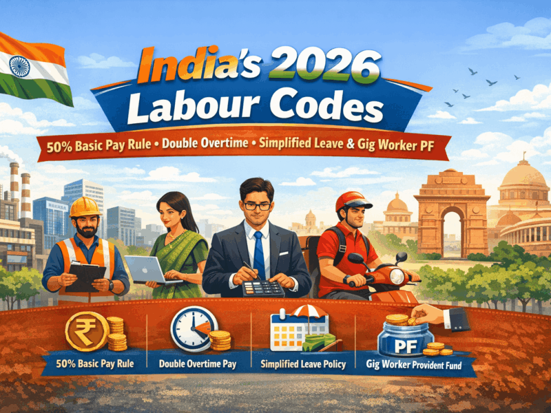 India’s 2026 Labour Codes: 50% Basic Pay Rule, Double Overtime, Simplified Leave & Gig Worker PF