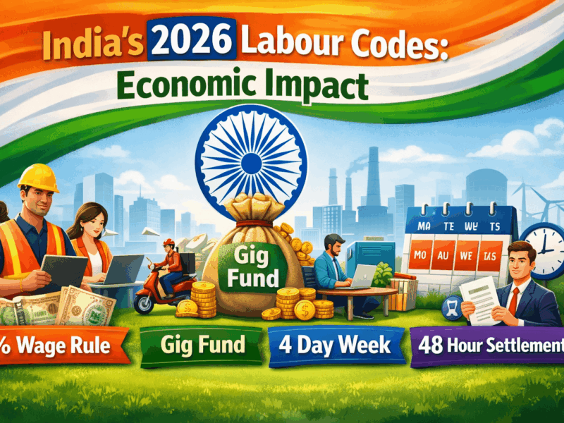 India’s 2026 Labour Codes: Economic Impact – 50% Wage Rule, Gig Fund, 4 Day Week & 48 Hour Settlement