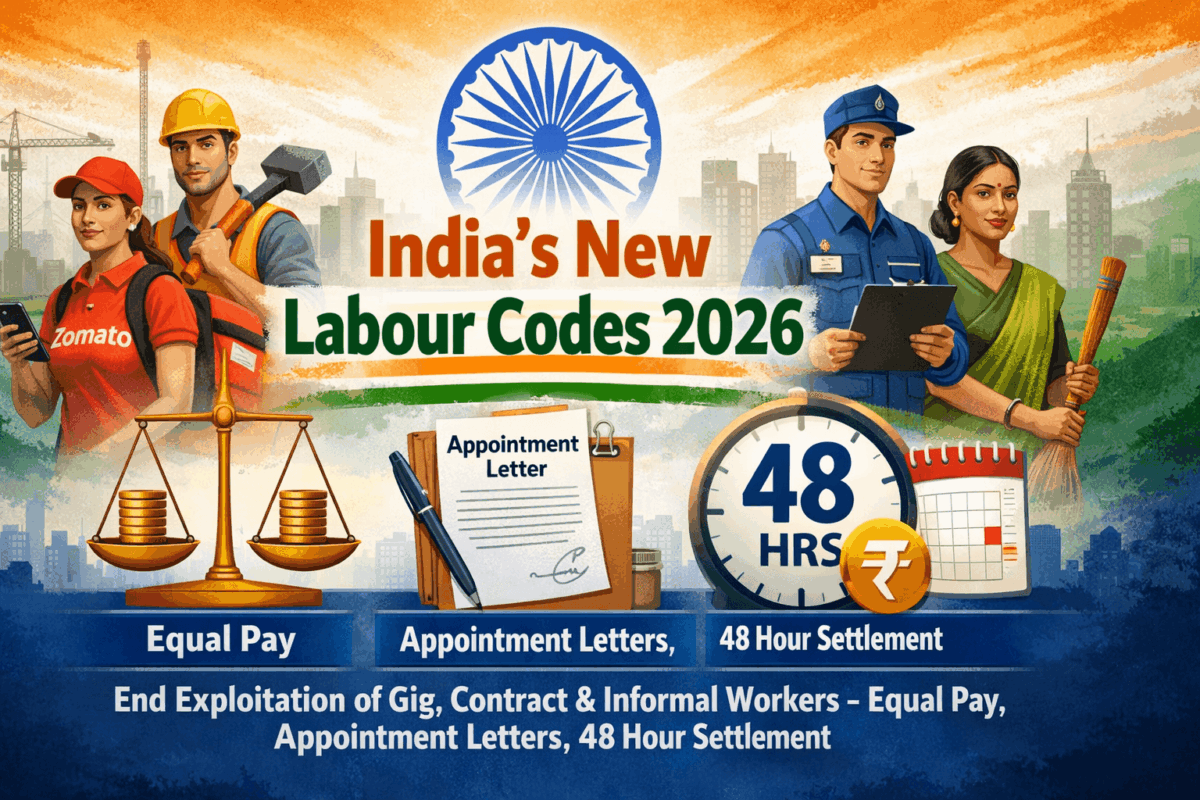 India’s New Labour Codes 2026: End Exploitation of Gig, Contract & Informal Workers – Equal Pay, Appointment Letters, 48 Hour Settlement