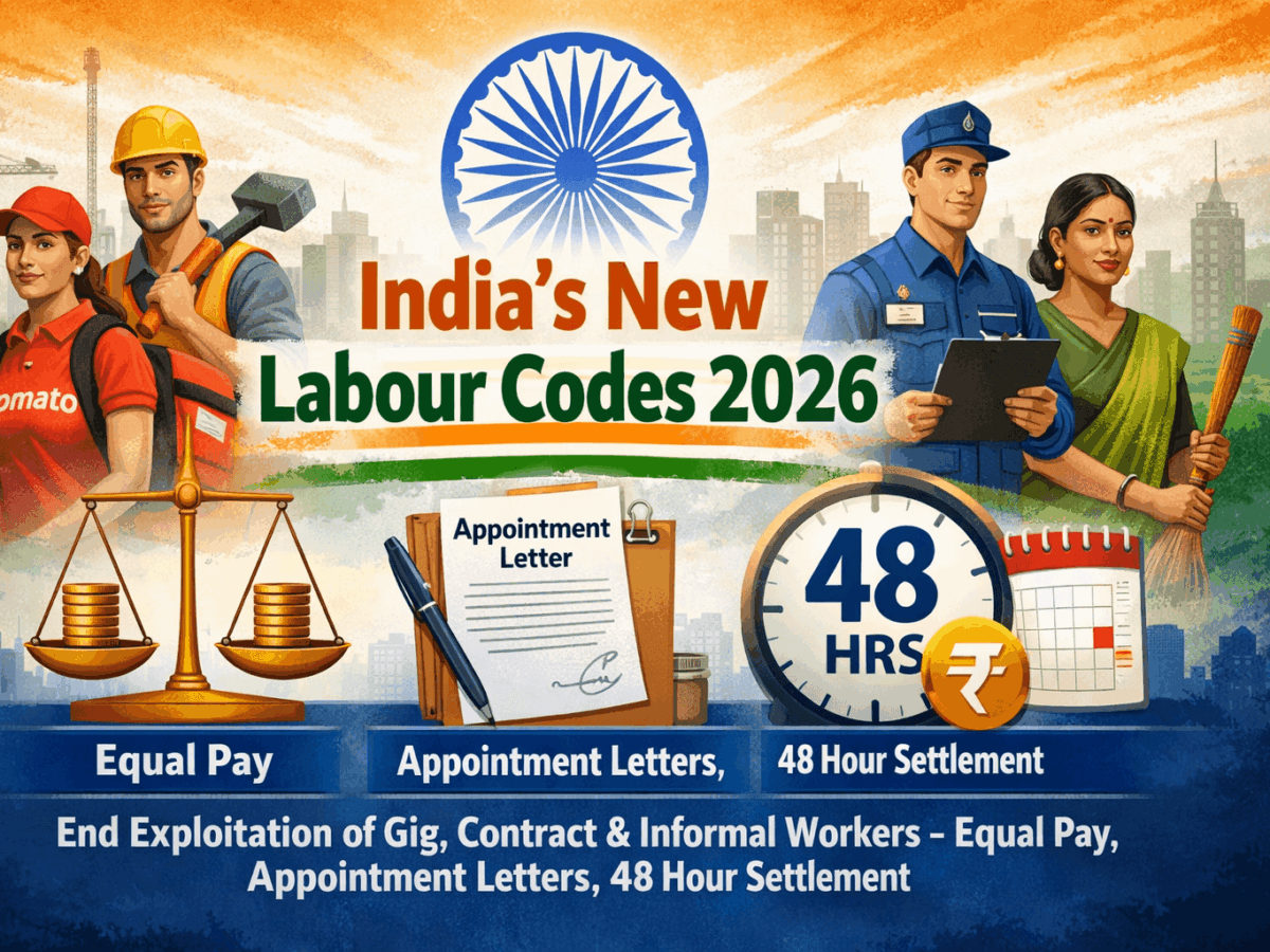 India’s New Labour Codes 2026: End Exploitation of Gig, Contract & Informal Workers – Equal Pay, Appointment Letters, 48 Hour Settlement