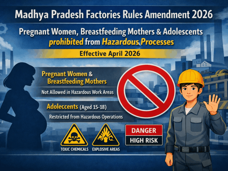 Madhya Pradesh Factories Rules Amendment 2026: Pregnant Women, Breastfeeding Mothers & Adolescents Prohibited from Hazardous Processes – Effective April 2026