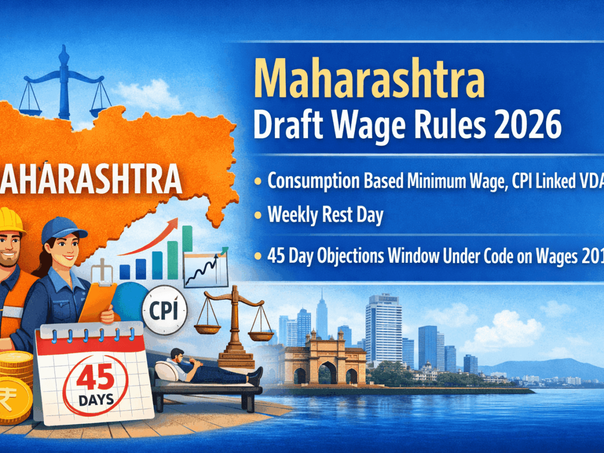 Maharashtra Draft Wage Rules 2026: Consumption Based Minimum Wage, CPI Linked VDA, Weekly Rest Day – 45 Day Objections Window Under Code on Wages 2019
