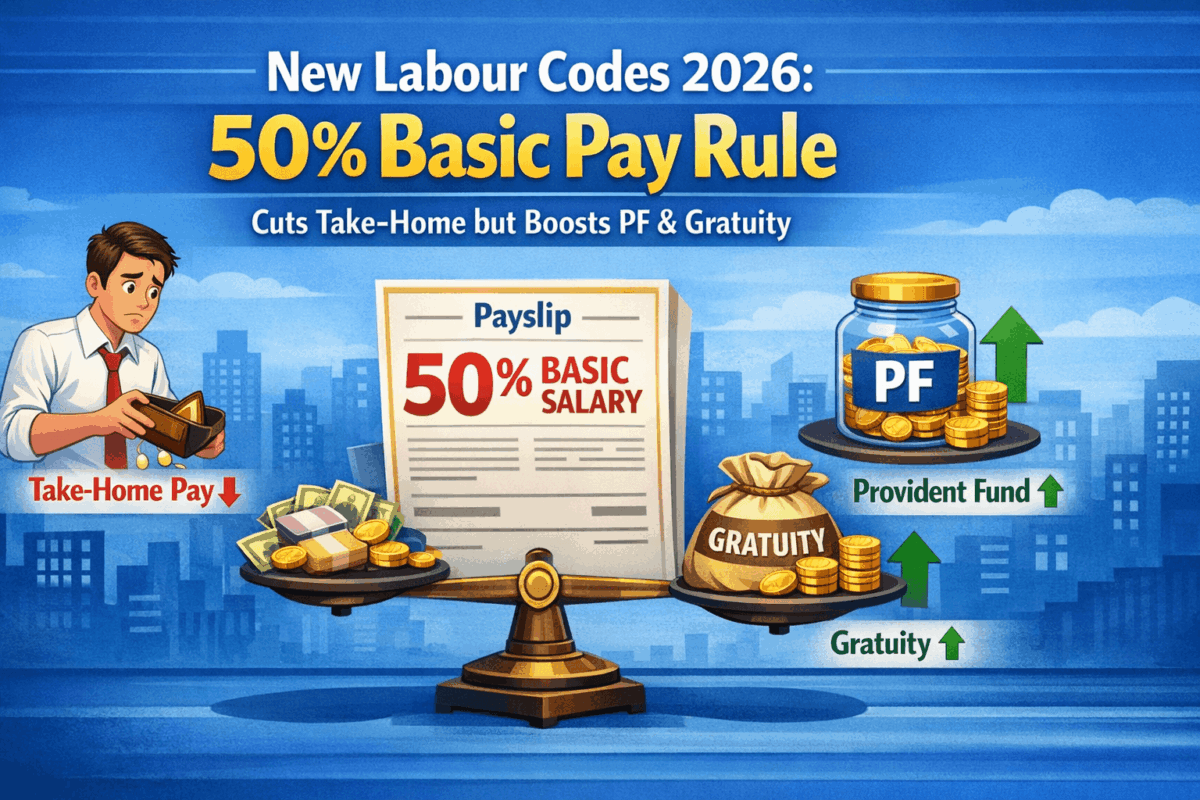 New Labour Codes 2026: 50% Basic Pay Rule Cuts Take Home but Boosts PF & Gratuity