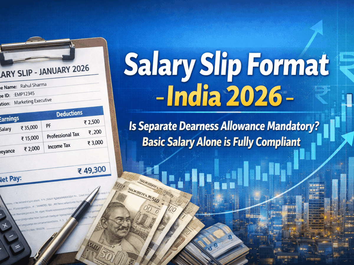 Salary Slip Format India 2026: Is Separate Dearness Allowance Mandatory? Basic Salary Alone is Fully Compliant