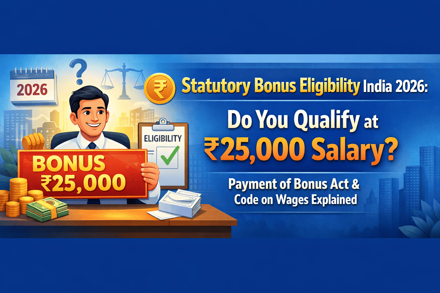Statutory Bonus Eligibility India 2026: Do You Qualify at ₹25,000 Salary? Payment of Bonus Act & Code on Wages Explained