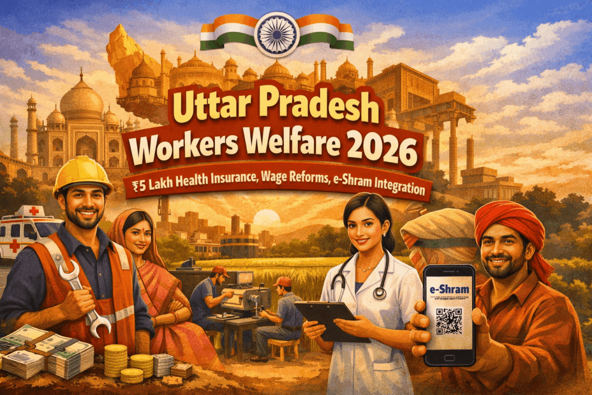 Uttar Pradesh Workers Welfare 2026: ₹5 Lakh Health Insurance, Wage Reforms, e-Shram Integration