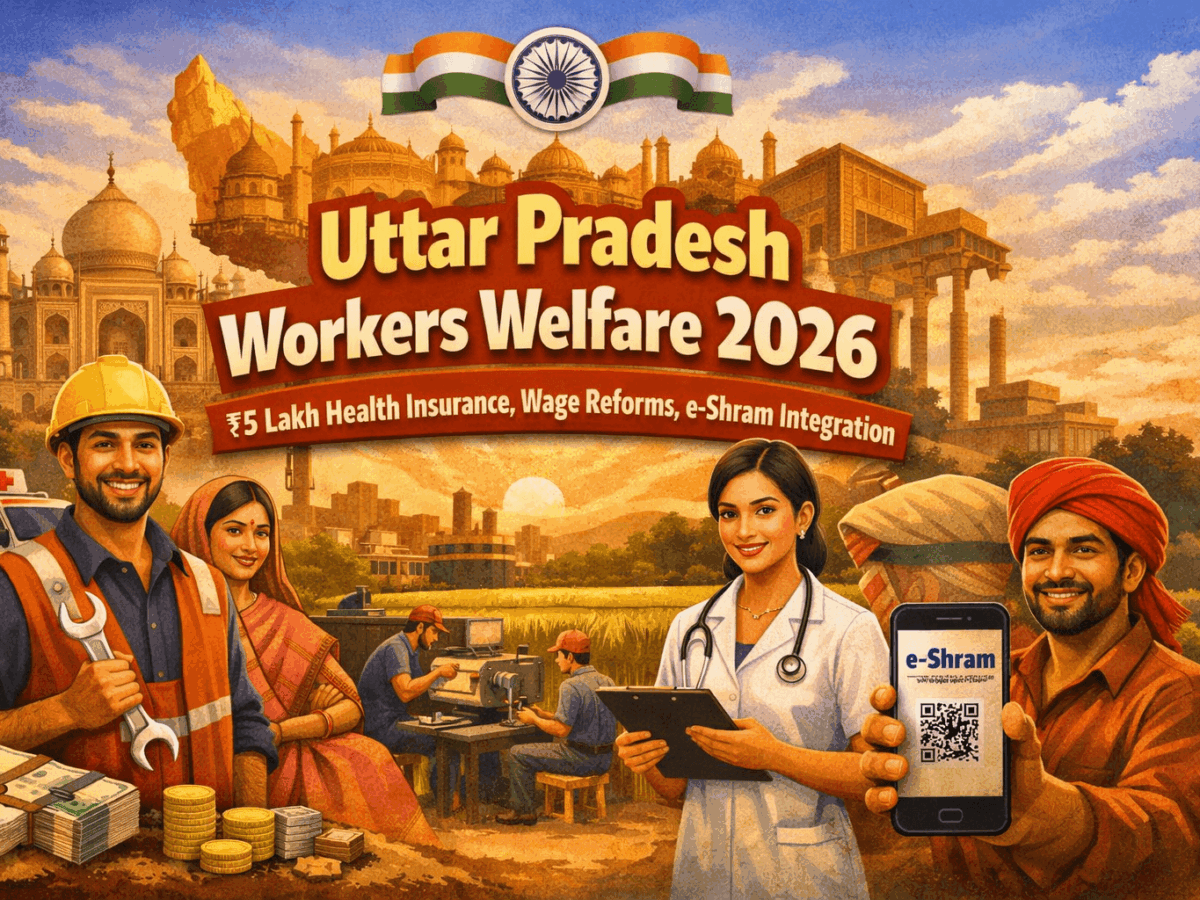 Uttar Pradesh Workers Welfare 2026: ₹5 Lakh Health Insurance, Wage Reforms, e-Shram Integration