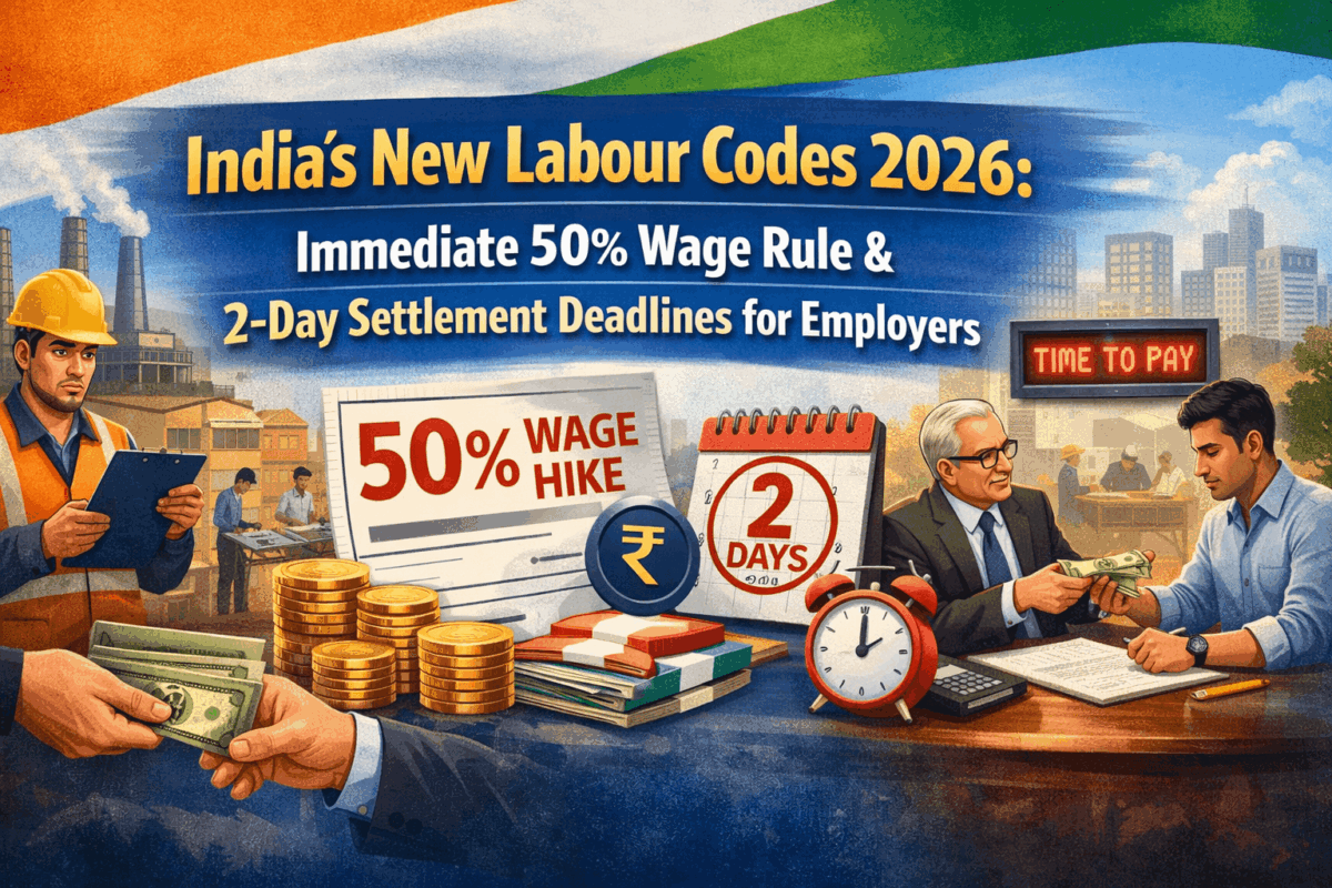 India’s New Labour Codes 2026: Immediate 50% Wage Rule & 2-Day Settlement Deadlines for Employers