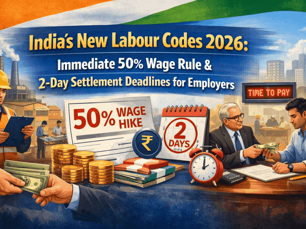 India’s New Labour Codes 2026: Immediate 50% Wage Rule & 2-Day Settlement Deadlines for Employers