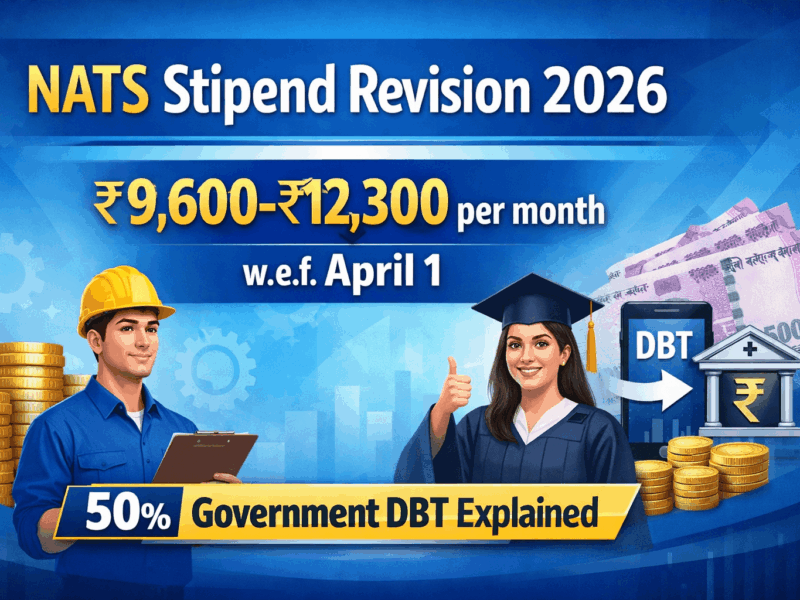 NATS Stipend Revision 2026: ₹9,600–₹12,300 per month w.e.f. April 1 – 50% Government DBT Explained