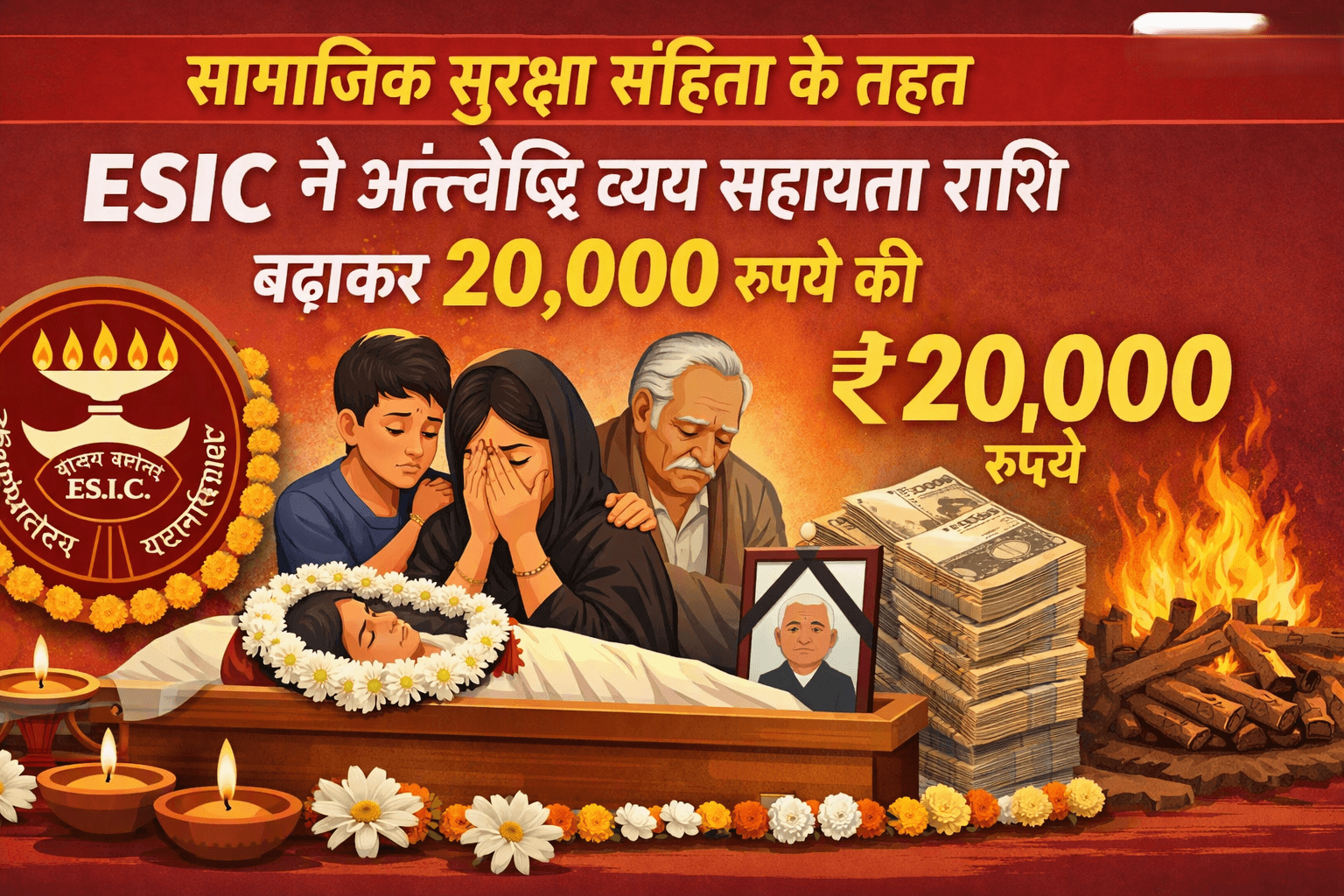 सामाजिक सुरक्षा संहिता के तहत ESIC ने अंत्येष्टि व्यय सहायता राशि बढ़ाकर 20,000 रुपये की